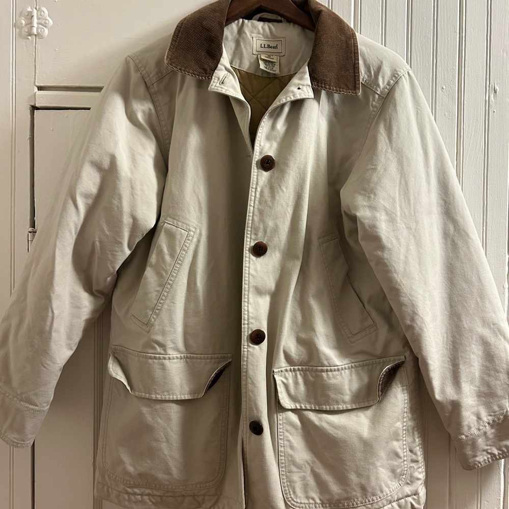 L.L. Bean Men's Cream Field Jacket with Brown Accents